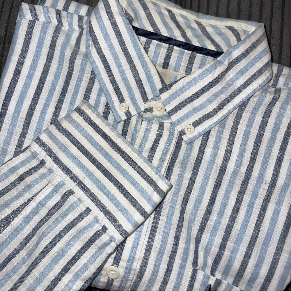 Johnnie-O Men’s Blue Striped Cotton Long Sleeve Button-Up Shirt – Size Large
